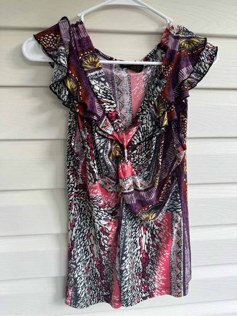 Susan Lawrence Pink & Purple Ruffle V-Neck Camisole - Picture 4 of 8